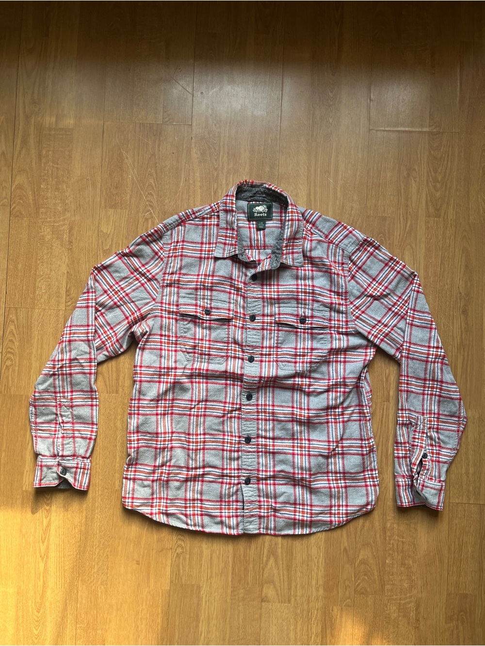 Roots Red and Gray Plaid Button-Down Shirt - Men’s Large